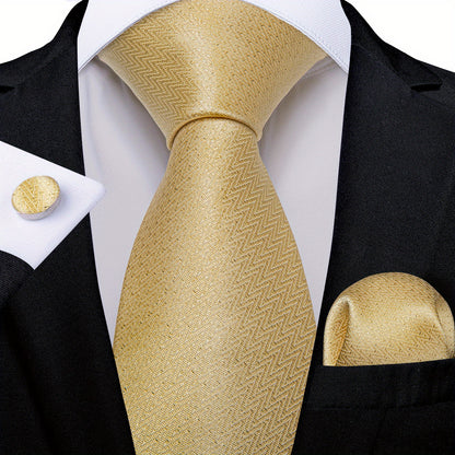 Classic Striped Tie Set For Men Blue Yellow Ties Trendy Woven Necktie Hanky Cufflinks Set Business Tie, Ideal choice for Gifts