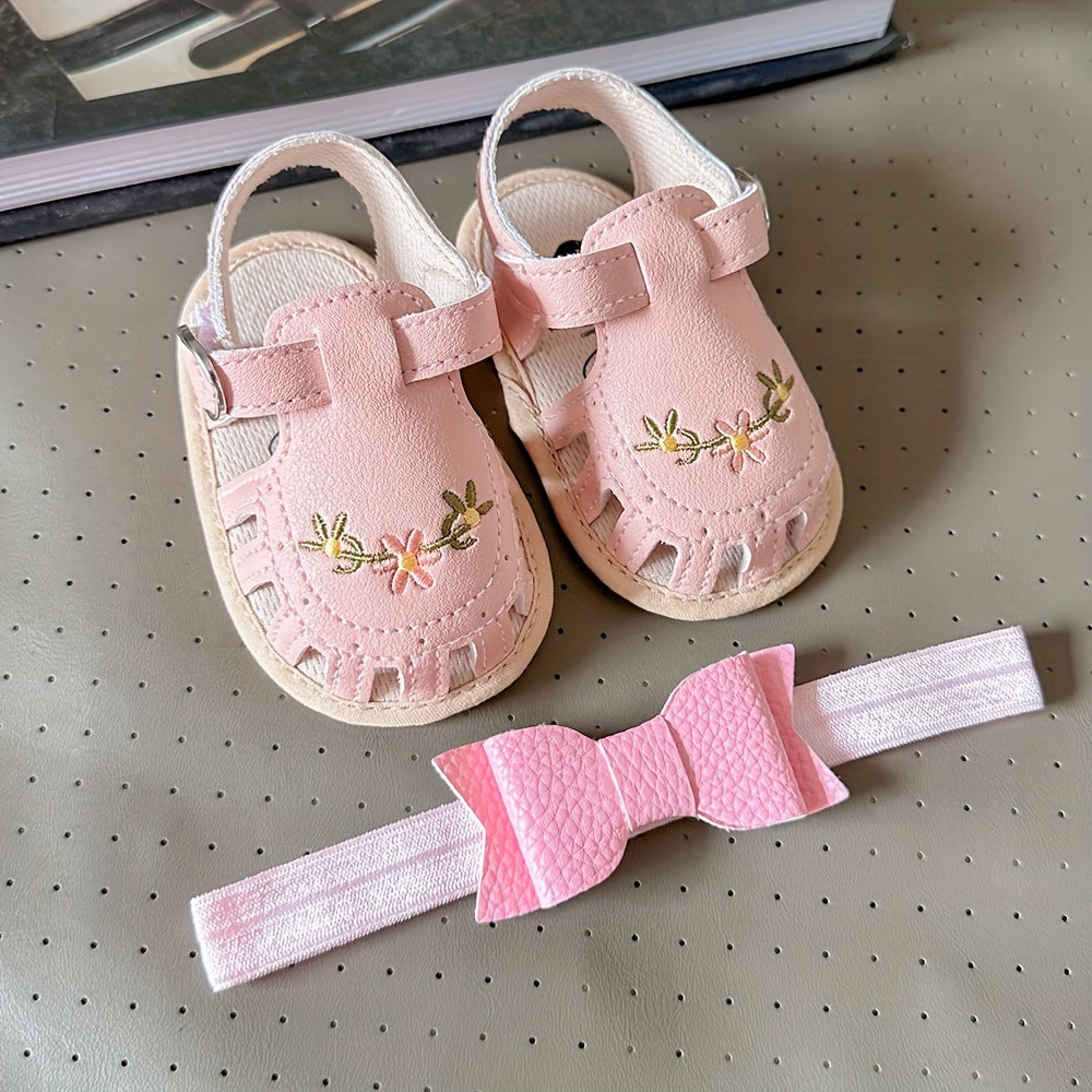 Baby Girls Flower Comfy Non-Slip Crib Shoes For First Walkers Newborn Infant, Spring And Summer