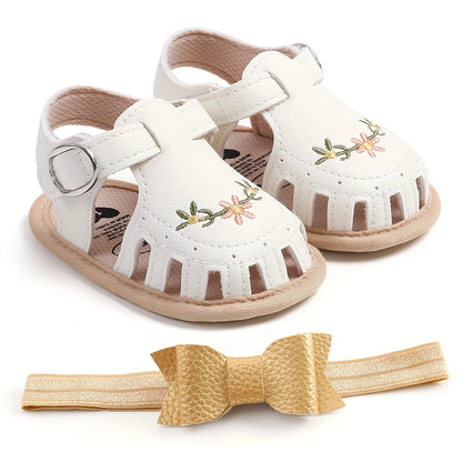 Baby Girls Flower Comfy Non-Slip Crib Shoes For First Walkers Newborn Infant, Spring And Summer