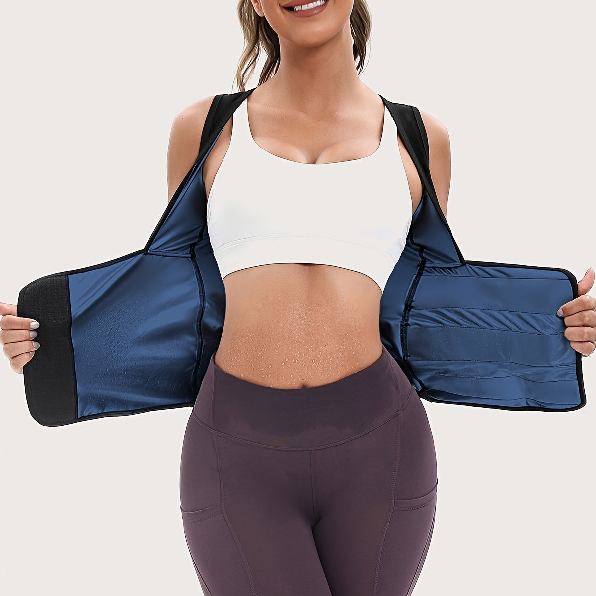 Sports Women's Sweat-Sweat Sauna Suit, Waist-Cinching Shapewear with Fixed Bra for Sagging Prevention, Slimming Running Sportswear, Easy Stick-On Design, Tummy Control Yoga Outfit, Sexy Fitness Jacket, Body Sculpting Underwea