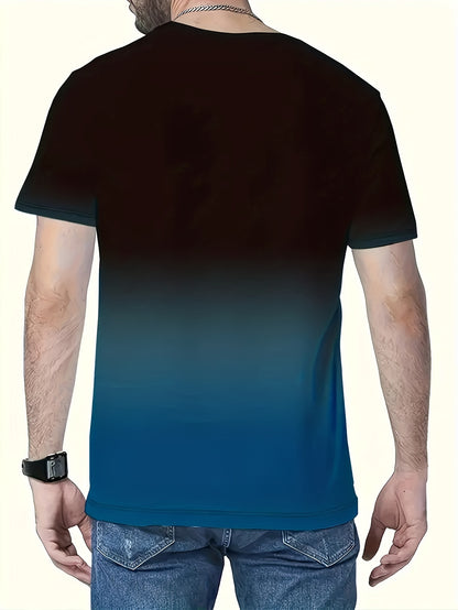 5-Pack Men's Polyester Athletic T-Shirts, Basic Crew Neck with Slight Stretch, Gradient Cool 3D Print Quick Dry Short Sleeve Fitness Tops, Knit Fabric Spring/Summer Sportswear
