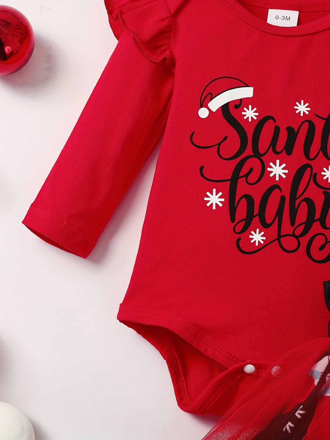 Baby Girls Adorable Christmas Outfit Infant Long Sleeve Romper & Snowman Print Tulle Dresses Set Festival Party Dress Up
