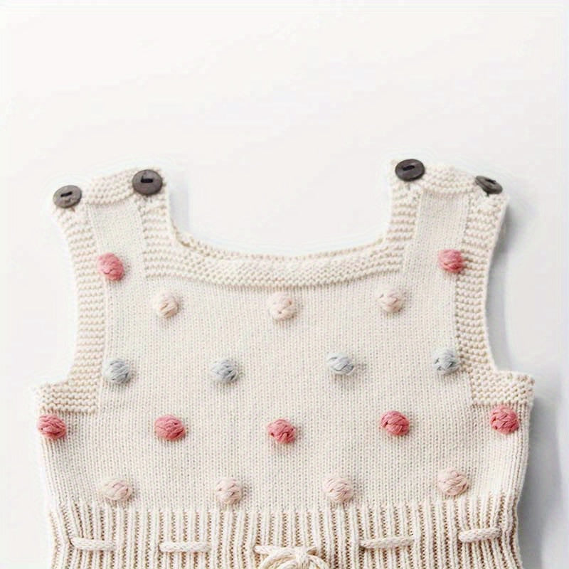 Adorable Hand-Knitted Newborn Baby Romper - Soft 100% Cotton, Pompom Details, Breathable, Comfortable, One-Piece Jumpsuit Overalls for Baby Boys and Girls, 2022 Latest Design
