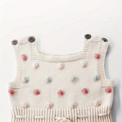 Adorable Hand-Knitted Newborn Baby Romper - Soft 100% Cotton, Pompom Details, Breathable, Comfortable, One-Piece Jumpsuit Overalls for Baby Boys and Girls, 2022 Latest Design