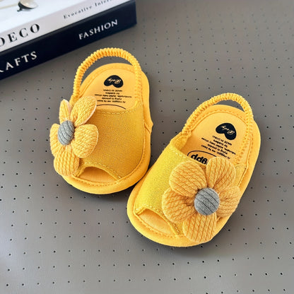 Baby Girls Flower Hook And Loop Sandals, Lightweight Non-Slip Comfy Walking Shoes For Newborn Infant, Summer