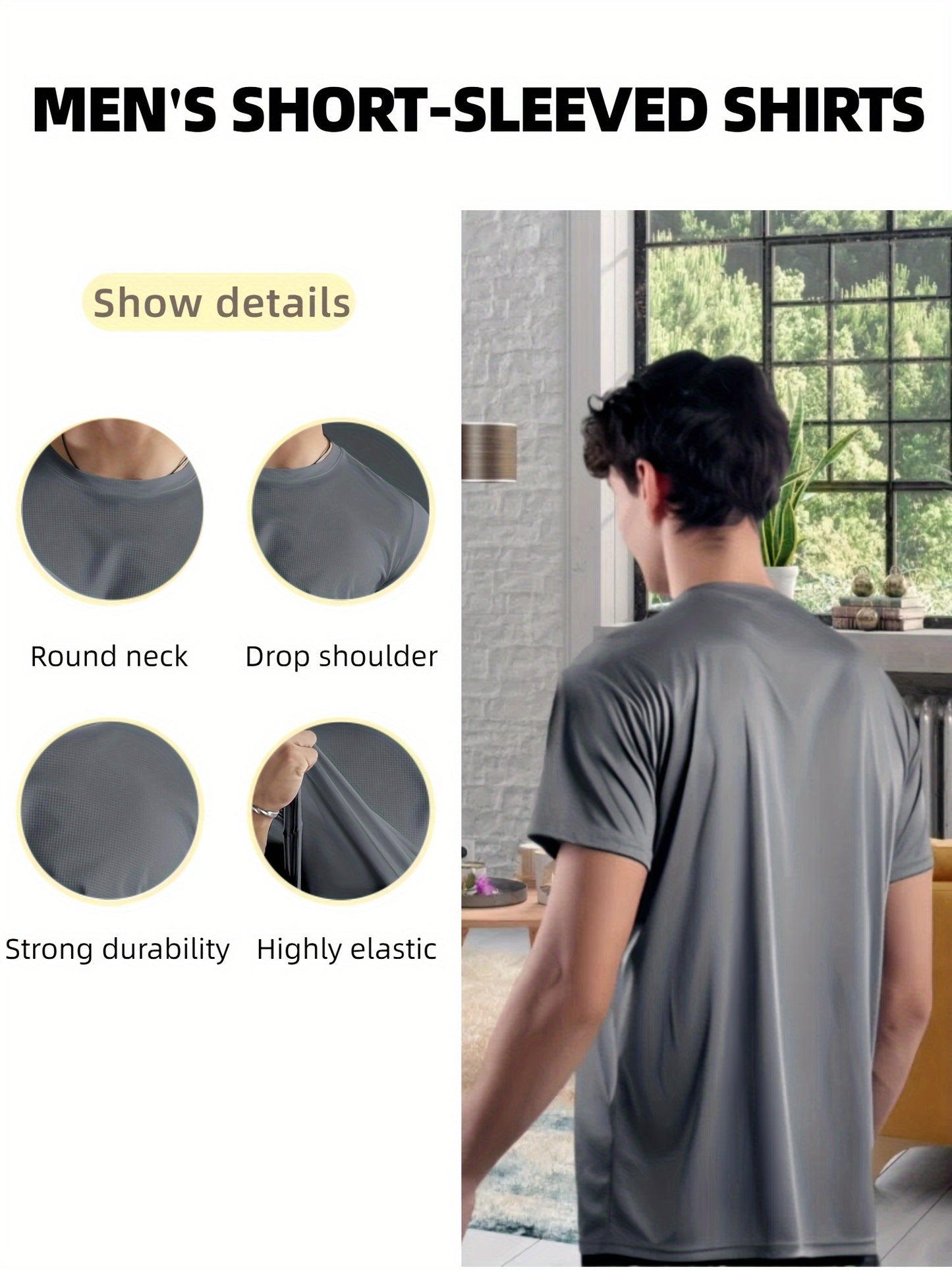 5pcs Mens Shirts Solid Color Simple Summer T-shirt Outdoor Breathable Quick Drying Clothes Running Fitness Sportswear