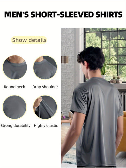 5pcs Mens Shirts Solid Color Simple Summer T-shirt Outdoor Breathable Quick Drying Clothes Running Fitness Sportswear