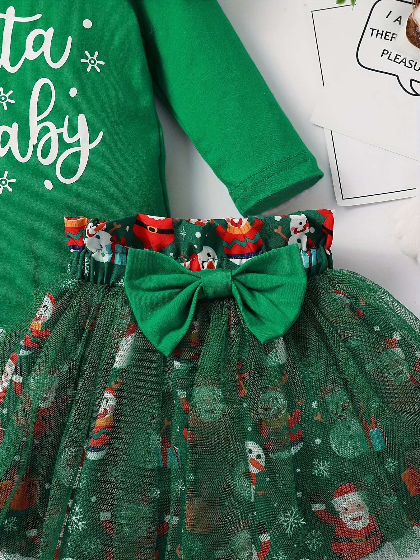 Baby Girls Adorable Christmas Outfit Infant Long Sleeve Romper & Snowman Print Tulle Dresses Set Festival Party Dress Up