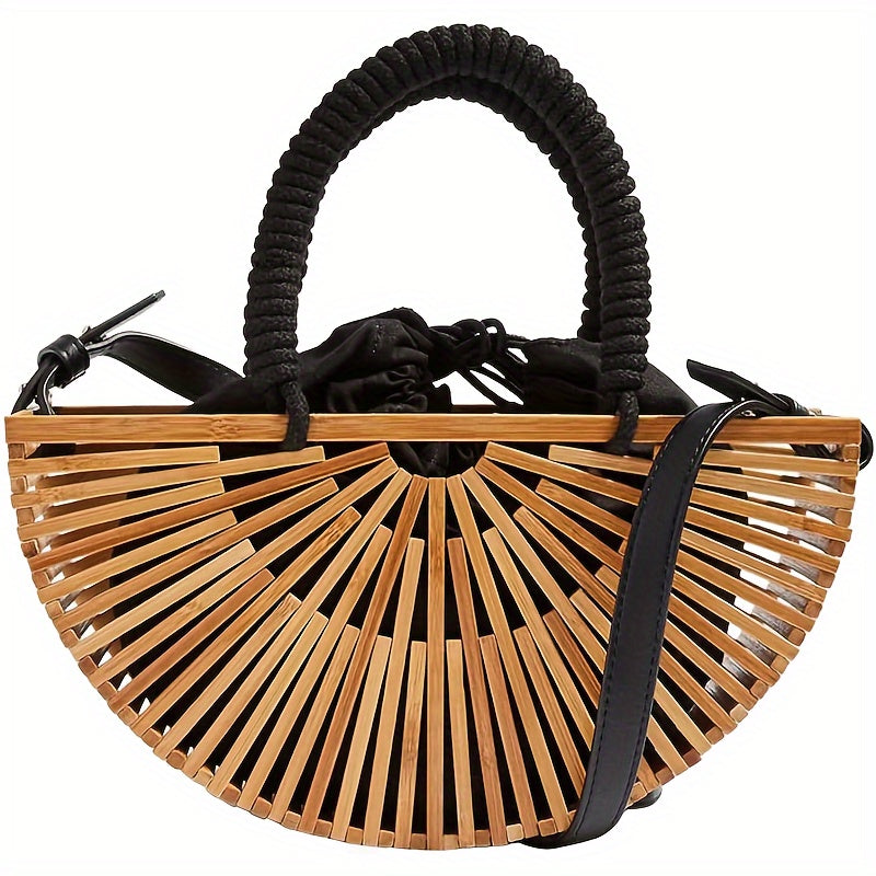Bamboo Purse Women's Crossbody Bamboo Bag by Handmade Straw Purse Built-in Storage Bag Summer Beach Purse Tote Handbag