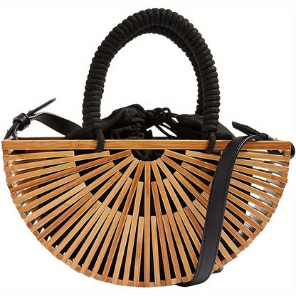 Bamboo Purse Women's Crossbody Bamboo Bag by Handmade Straw Purse Built-in Storage Bag Summer Beach Purse Tote Handbag