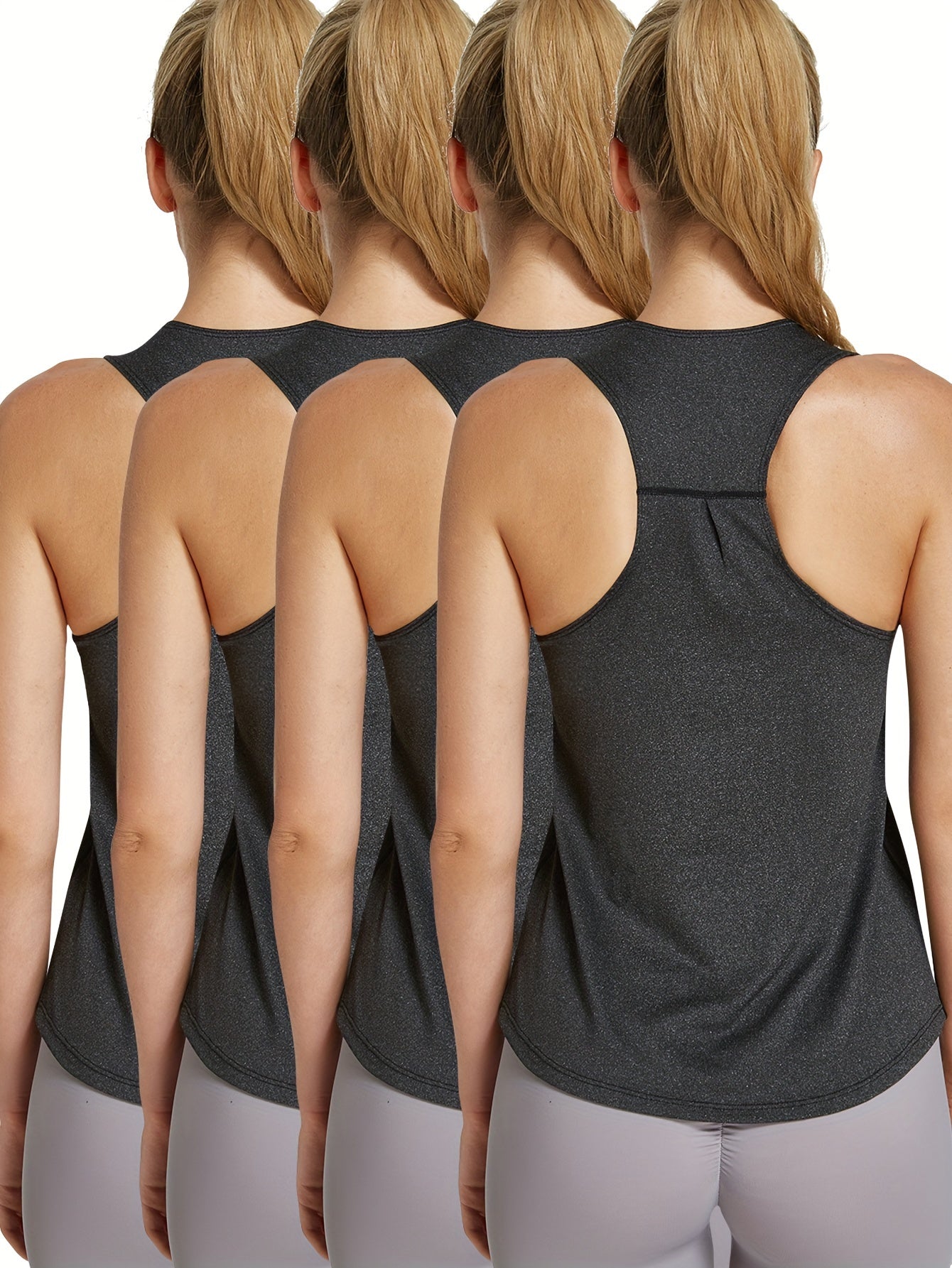 4pcs Women's Quick-Dry Workout Tank Tops - Sleeveless Racerback Yoga Tops with Medium Stretch, Round Neck Activewear for Gym, Training & Casual Wear, 4 Solid Colors (Pink/Black/Dark Grey/Light Teal), Workout Clothes, Gym Appa