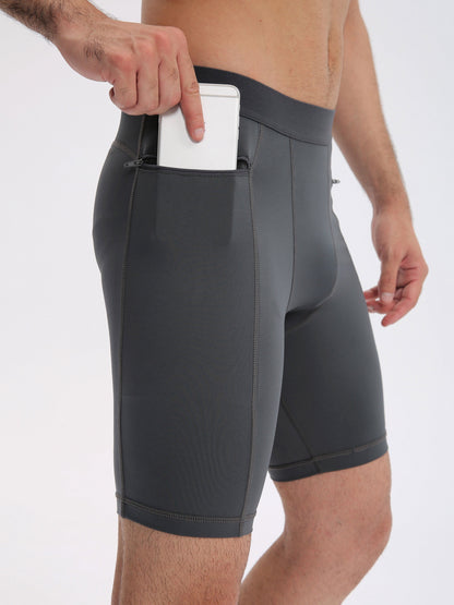 Men's Compression Fitness Shapewear Shorts Zipper Pocket Elastic Sweatwicking Quick Drying Running Training Base Layer Sportswear