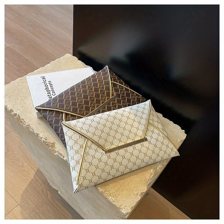 Timeless Vintage Envelop Clutch Wallet - Retro Pattern Coin Purse with Secure Closure - Stylish Square Womens Bag for Daily Glamour and Evening Events