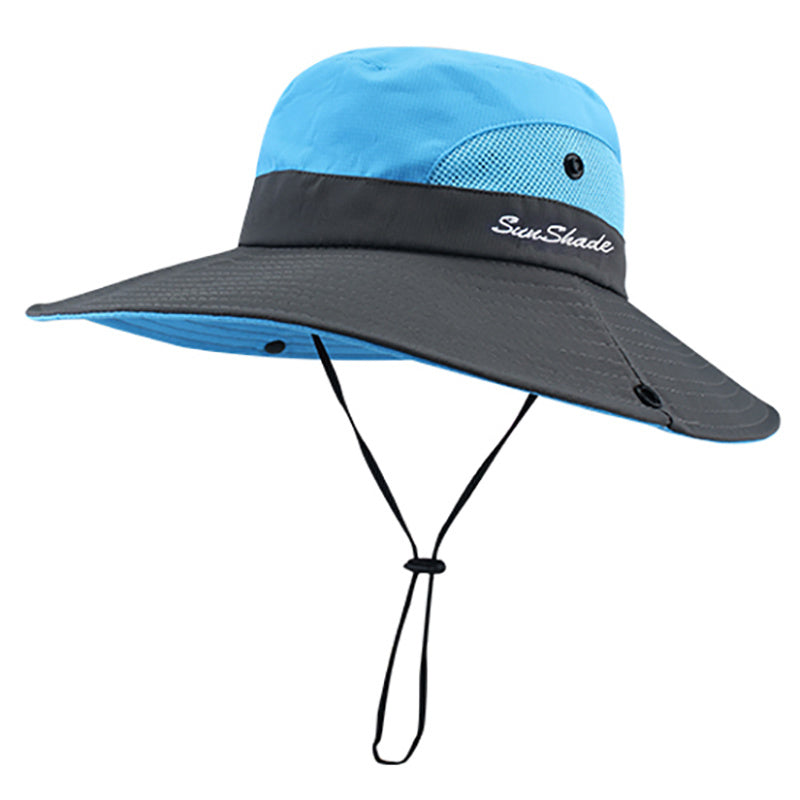 [Breathable Bucket Hat] Lightweight Breathable Mesh Bucket Hat | Unisex Foldable Wide Brim Fisherman's Cap with Ponytail Hole for Hiking and Daily Wear