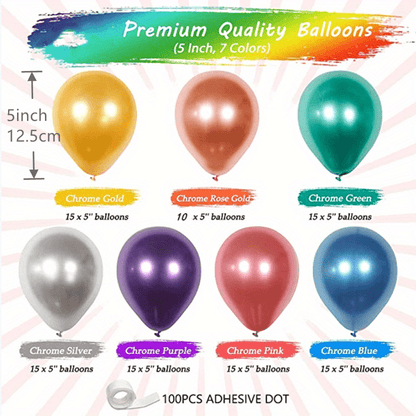 100pcs 5 Inch Metal Mixed Color Balloons With Roll Of Glue Dots Birthday Wedding Balloon Arch, Party Decorations Easter Gift