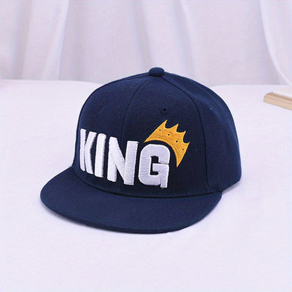 Youngsters' Hip Hop Snapback Caps - "KING" Embroidered with Crown Design, Breathable & Adjustable, Sun-Protective Baseball Hats for Boys & Girls, Perfect for Spring & Summer Outdoor Fun, Hip Hop Hat