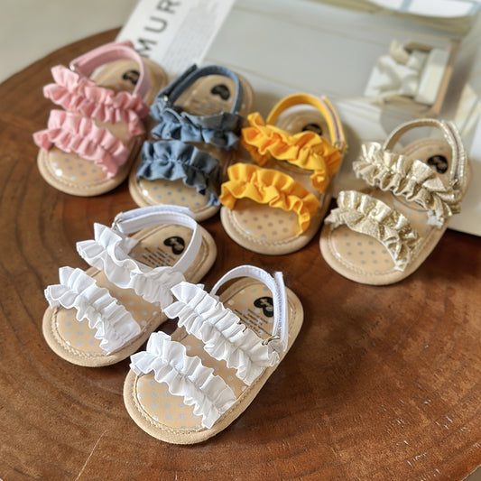 Floral Non-slip Baby Girl Sandals with Ruffle Trim – Comfy Open Toe Toddler Princess Shoes for Spring/Summer