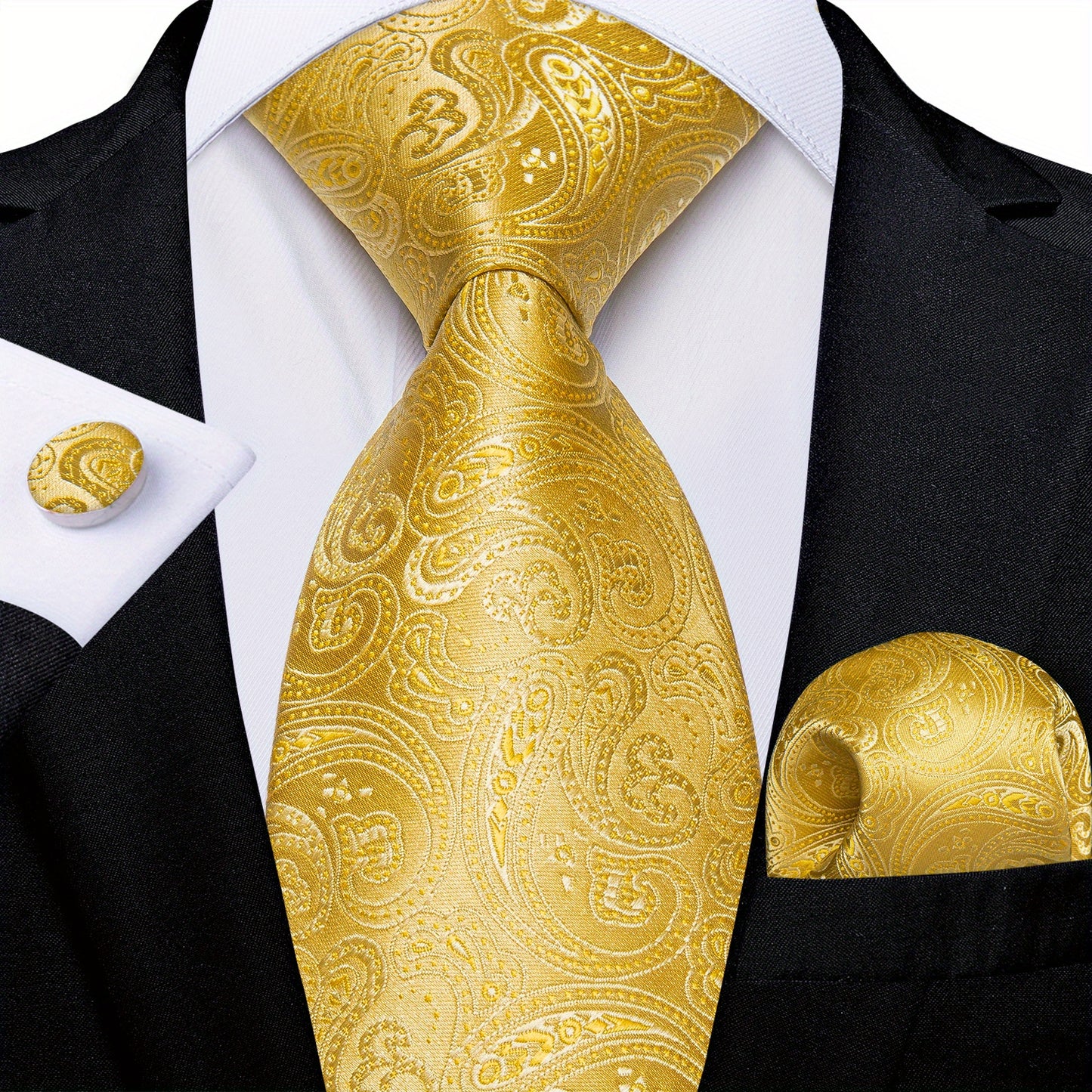 Classic Striped Tie Set For Men Blue Yellow Ties Trendy Woven Necktie Hanky Cufflinks Set Business Tie, Ideal choice for Gifts