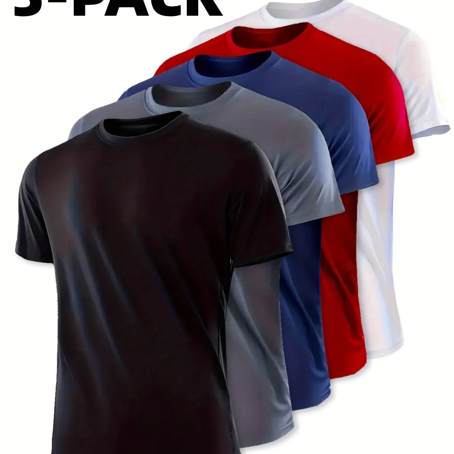 5pcs Mens Shirts Solid Color Simple Summer T-shirt Outdoor Breathable Quick Drying Clothes Running Fitness Sportswear