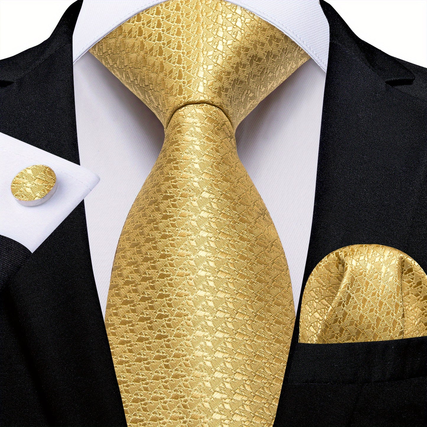 Classic Striped Tie Set For Men Blue Yellow Ties Trendy Woven Necktie Hanky Cufflinks Set Business Tie, Ideal choice for Gifts