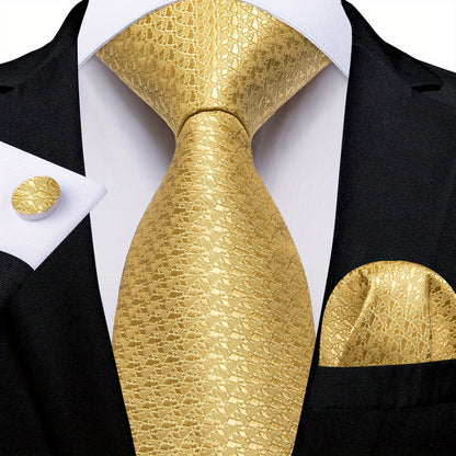 Classic Striped Tie Set For Men Blue Yellow Ties Trendy Woven Necktie Hanky Cufflinks Set Business Tie, Ideal choice for Gifts