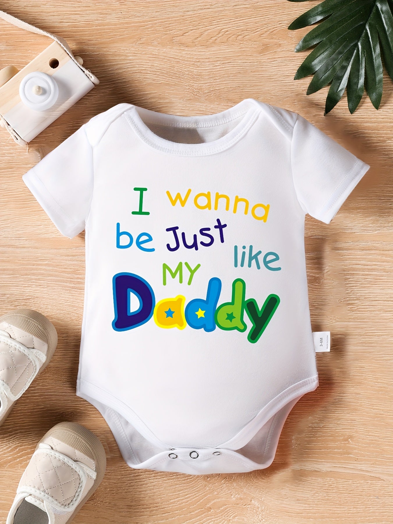 Baby Boys Baby Triangle Bodysuit I Wanna Be Just Like My Daddy Letter Print Newborn Cute Short Sleeve Crawling Clothes, for Outdoor