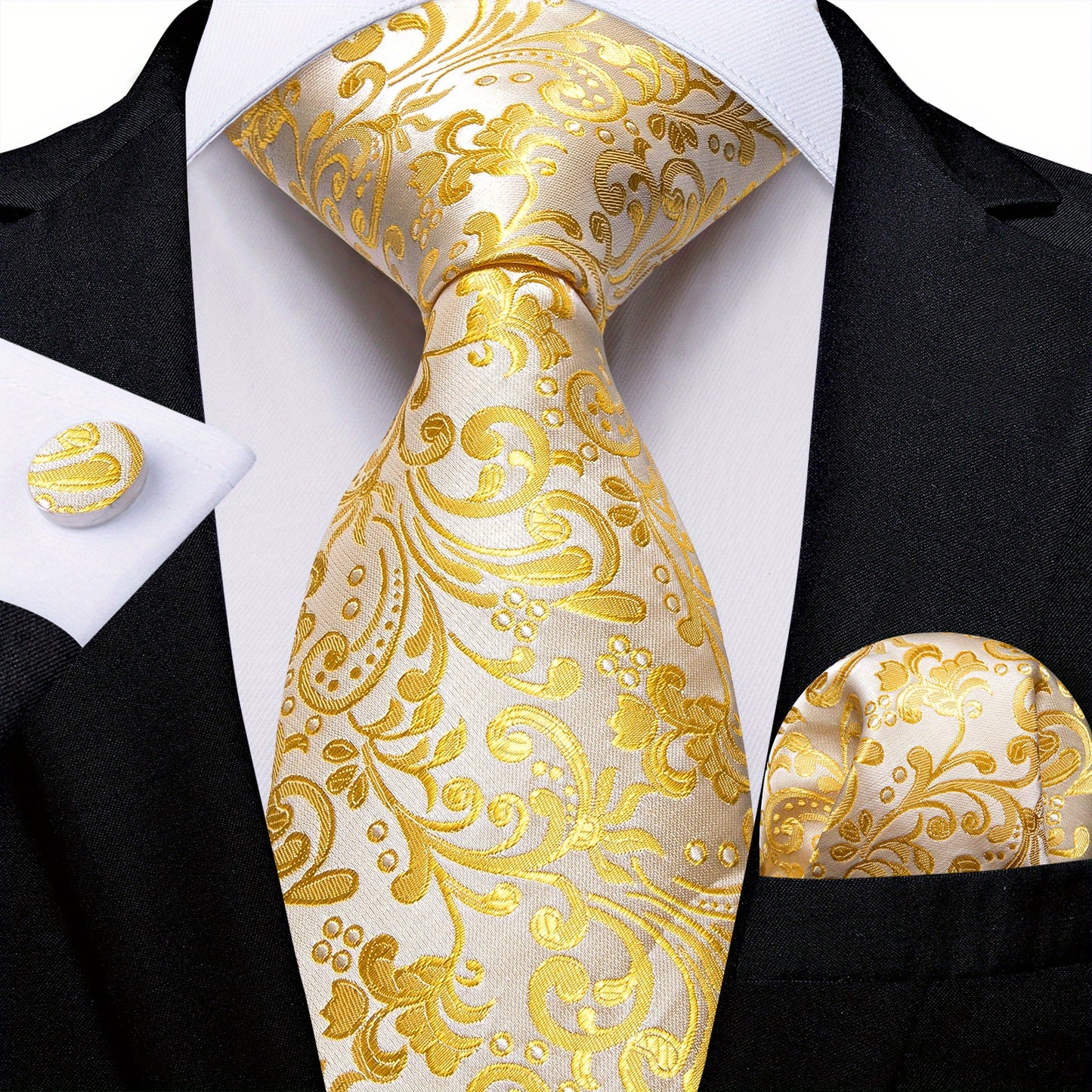 Classic Striped Tie Set For Men Blue Yellow Ties Trendy Woven Necktie Hanky Cufflinks Set Business Tie, Ideal choice for Gifts