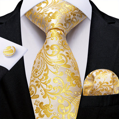 Classic Striped Tie Set For Men Blue Yellow Ties Trendy Woven Necktie Hanky Cufflinks Set Business Tie, Ideal choice for Gifts
