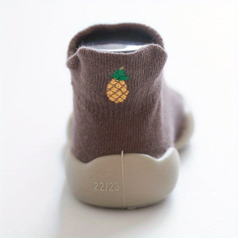 Infant Baby Girls Cute Cartoon Fruit Embroidery Lightweight High Top Sock Shoes, Toddlers Outdoor Comfortable Non-slip Soft Sole Slip On Floor Shoes