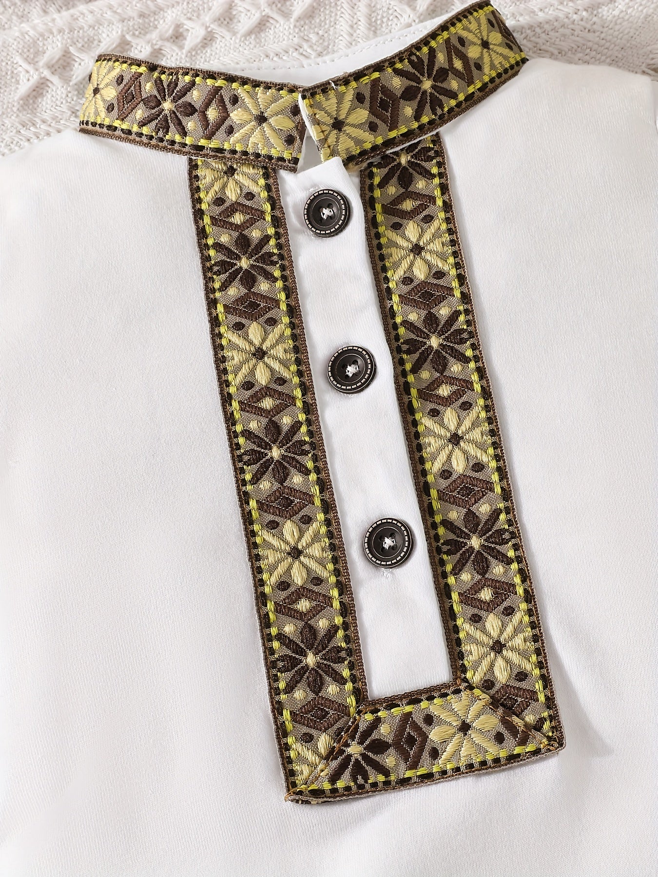 Eid Al-Adha Eid Al-Adha Baby Boy's Short Sleeve Casual Jumpsuit, Lapel Button Up Classic Floral Printed Bodysuit, Eid Al-Adha