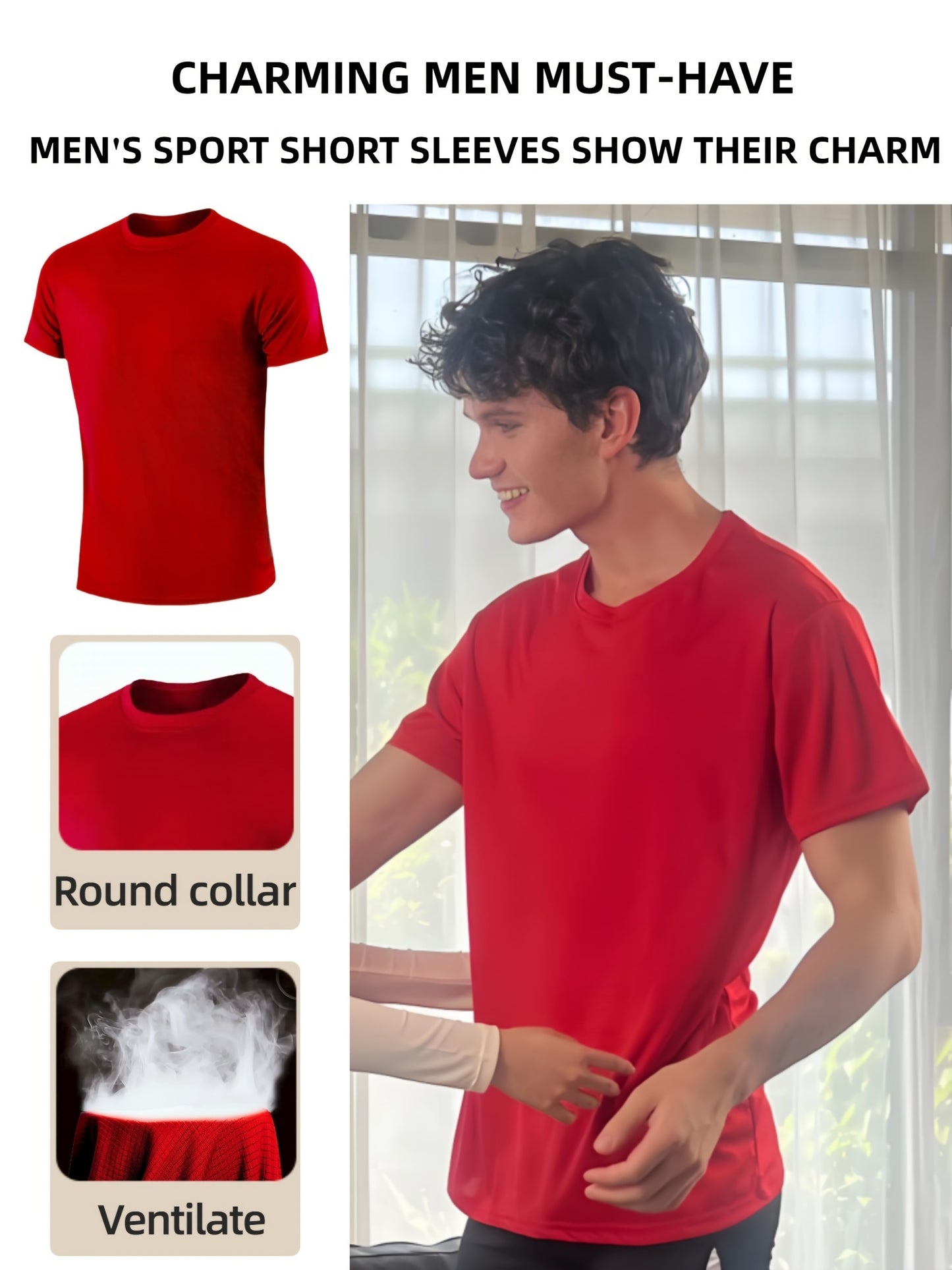 5pcs Mens Shirts Solid Color Simple Summer T-shirt Outdoor Breathable Quick Drying Clothes Running Fitness Sportswear