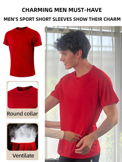 5pcs Mens Shirts Solid Color Simple Summer T-shirt Outdoor Breathable Quick Drying Clothes Running Fitness Sportswear