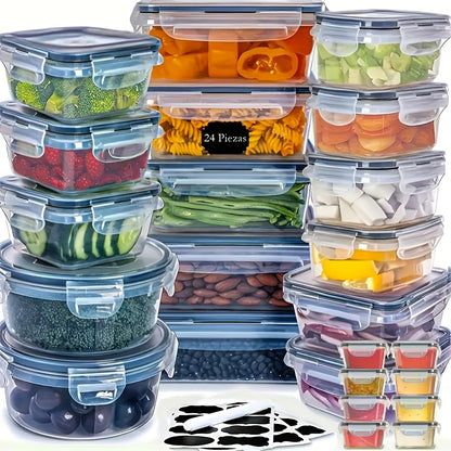 [Popular Choice] 24pcs Microwave Safe Kitchen Storage Container Set - Leakproof, Shatterproof Plastic Meal Prep Containers with Airtight Lids, Labels & Marker Pen, Transparent Food Storage for Countertops, Freshness-Keeping,