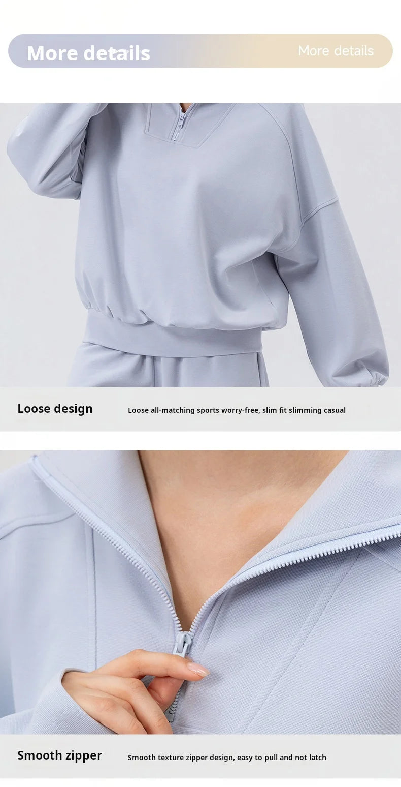 Autumn and Winter New Exercise Sweatshirt Women's Half Long-sleeve Zipper Loose Outdoor Casual Running Sportswear