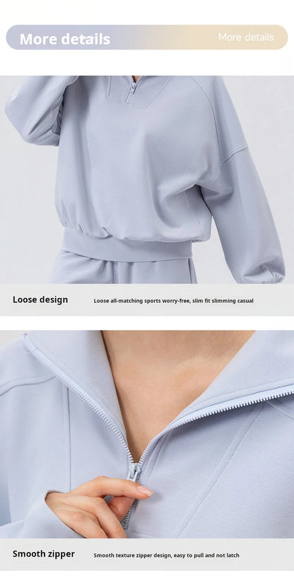 Autumn and Winter New Exercise Sweatshirt Women's Half Long-sleeve Zipper Loose Outdoor Casual Running Sportswear