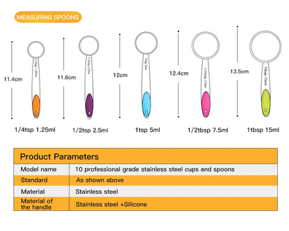 5/10Pcs Stainless Steel Measuring Set Stackable Measuring Cups Measuring Spoons Set For Kitchen Tea Coffee Baking Measuring Tool