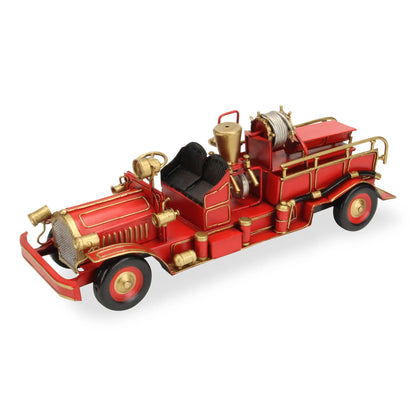 Homeroots 6" Red and Gold Metal Hand Painted Early 20th Century Red Fire Engine Model Car