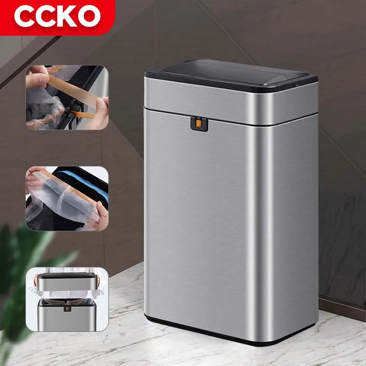 15/20 Liter Stainless Steel Electric Trash Can Smart Dustbin Kitchen Sensor Rubbish Bin Touchless Waste Bins for Office Bathroom