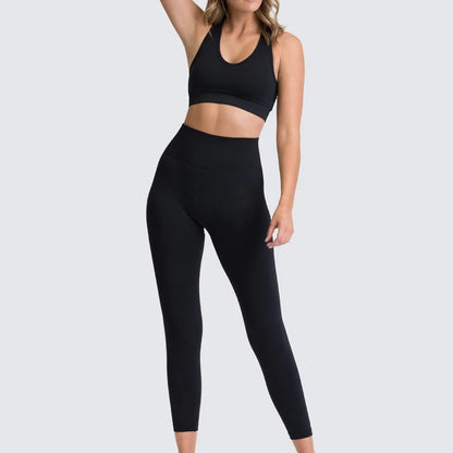 Custom Logo Women's Solid Sportswear Suit Low Neck Push up Bra and  Seamless Scrunch Butt Leggings Set Fitness Yoga Wear Suit