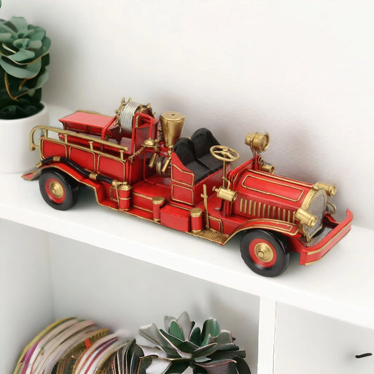 Homeroots 6" Red and Gold Metal Hand Painted Early 20th Century Red Fire Engine Model Car