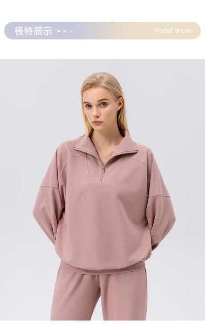 Autumn and Winter New Exercise Sweatshirt Women's Half Long-sleeve Zipper Loose Outdoor Casual Running Sportswear