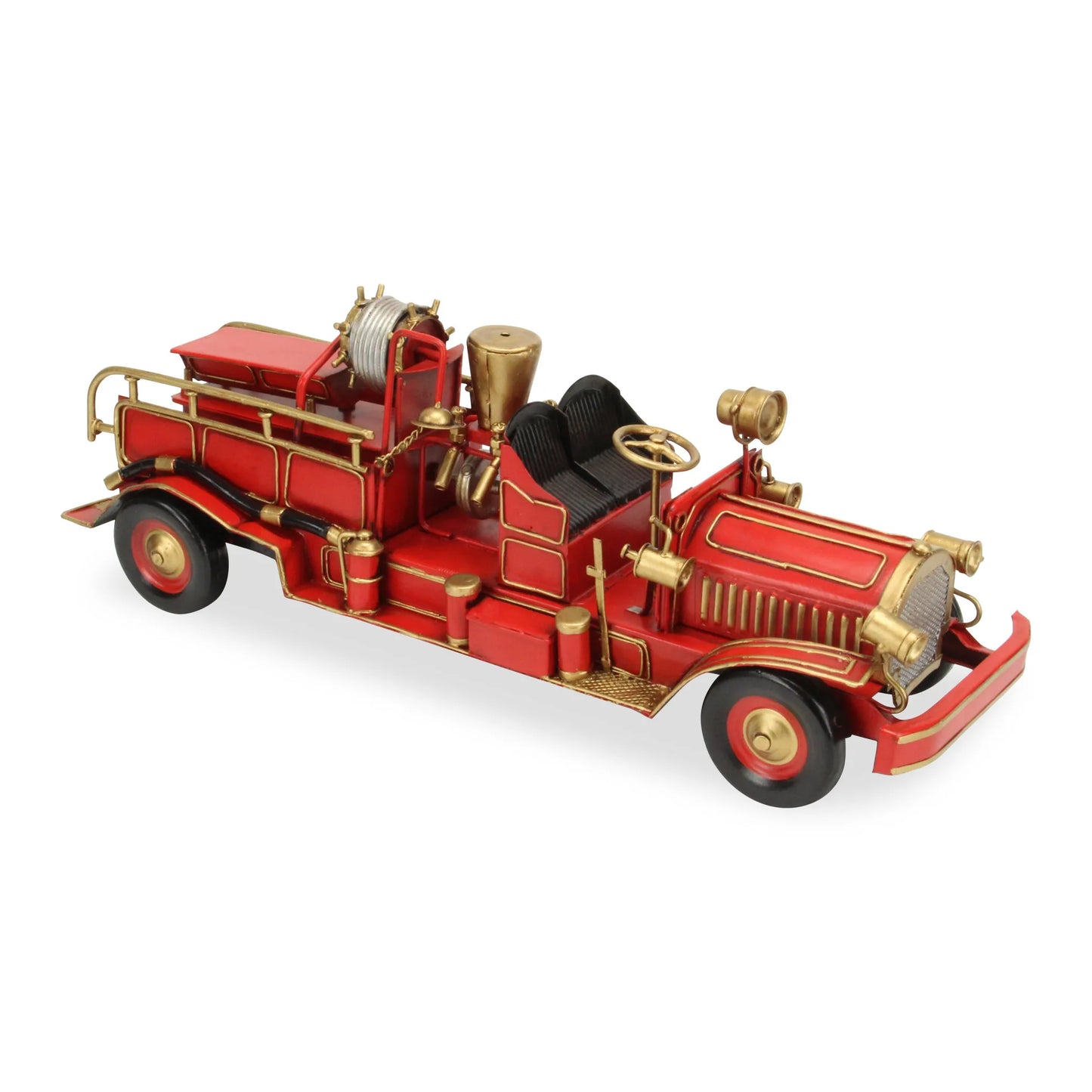 Homeroots 6" Red and Gold Metal Hand Painted Early 20th Century Red Fire Engine Model Car