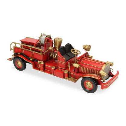 Homeroots 6" Red and Gold Metal Hand Painted Early 20th Century Red Fire Engine Model Car