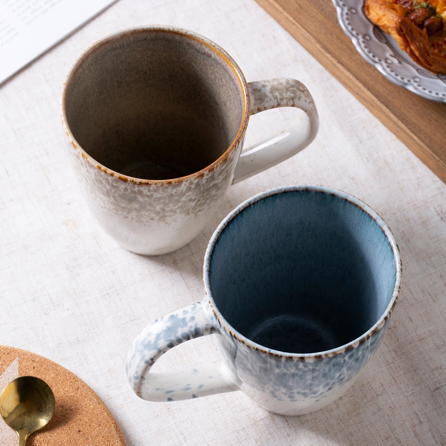 Set of 2 Stoneware Coffee Mugs Set Unique Glazed Ceramic Mugs with Handle for Coffee Tea Milk Cereal