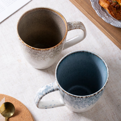 Set of 2 Stoneware Coffee Mugs Set Unique Glazed Ceramic Mugs with Handle for Coffee Tea Milk Cereal