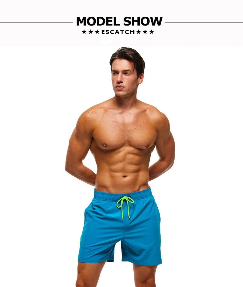 Escatch 2025 Mens Shorts Classic Quickly Dry Solid Sportswear Swim Trunks Beach Mesh Liner Surfing Traje De Baño Hombre Short