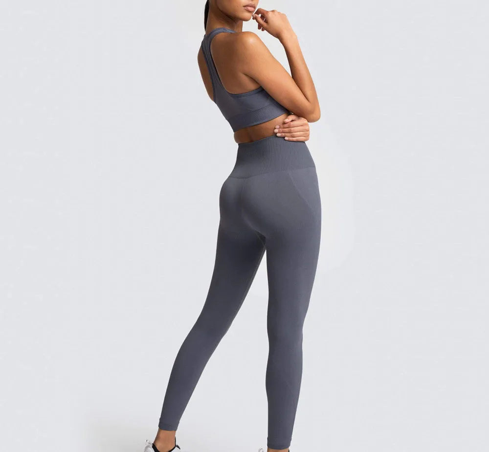 Custom Logo Women's Solid Sportswear Suit Low Neck Push up Bra and  Seamless Scrunch Butt Leggings Set Fitness Yoga Wear Suit
