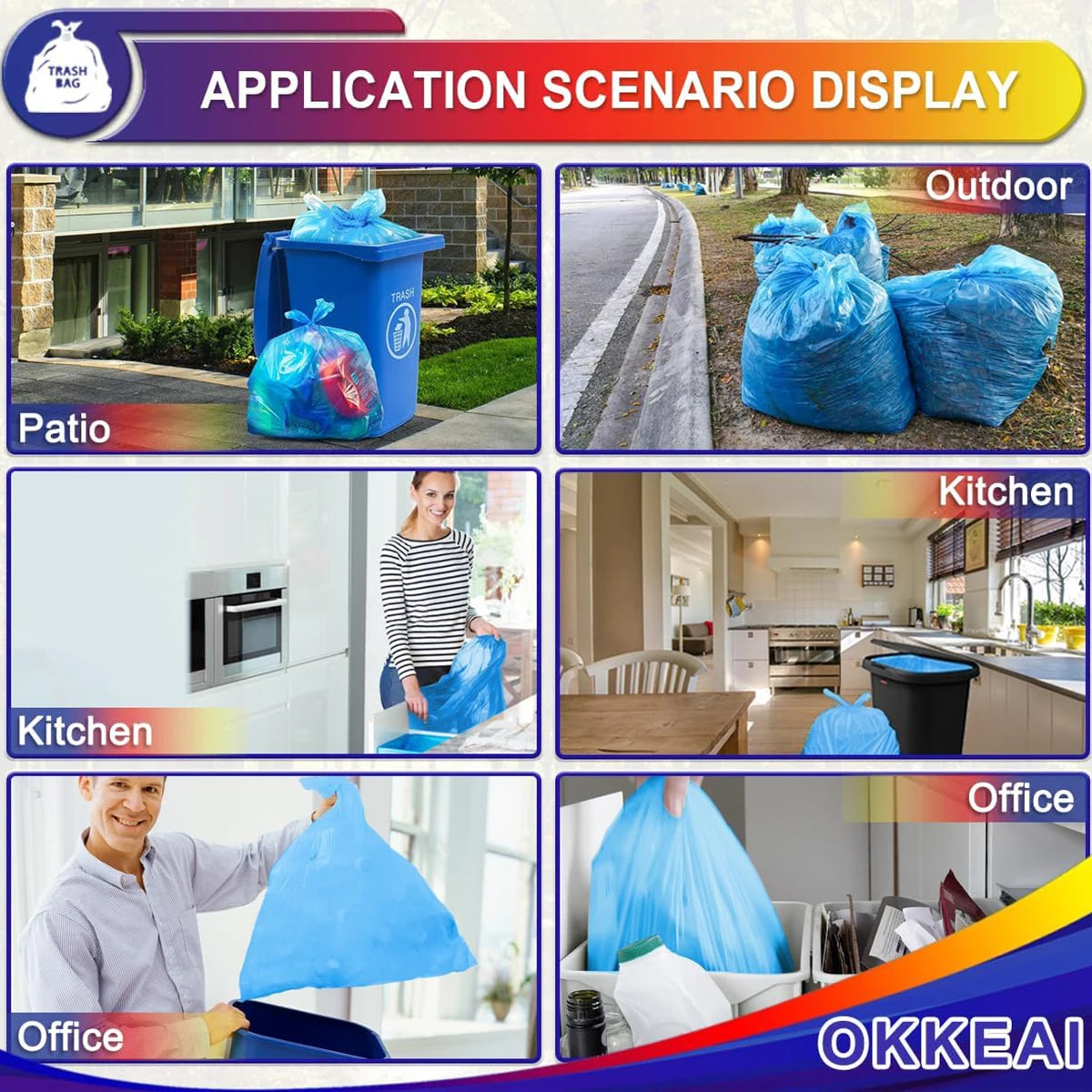 8 Gallon Kitchen Trash Bags Blue Garbage Bags Strong 30L Trash Can Bags Medium Wastebasket Bin Liners Home Office, Lawn,Bathroom