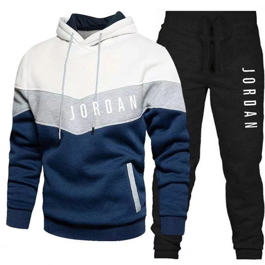 Customized Men's Patchwork Sportswear Fashion Brand Hoodie Set Two Piece Sweater Set