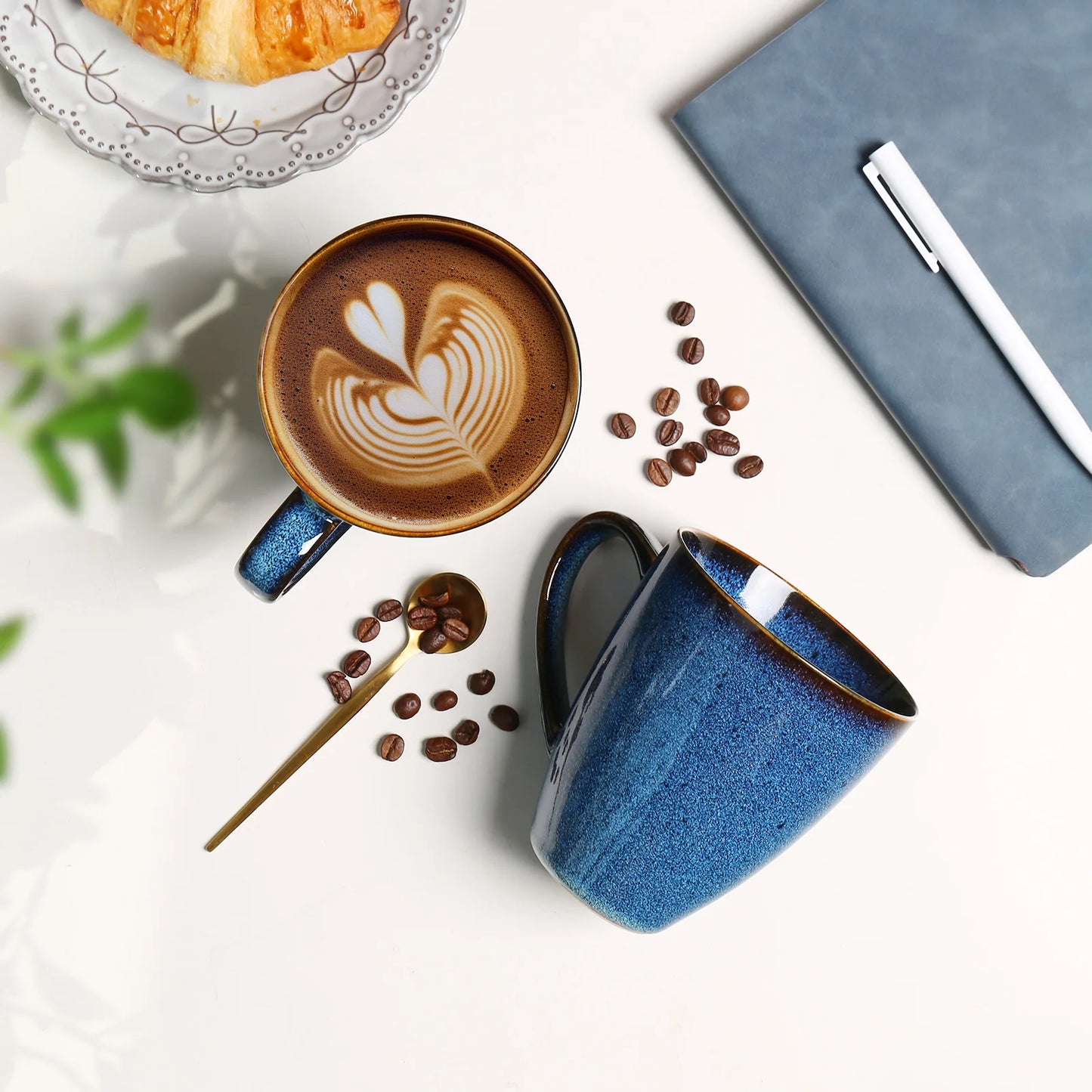 Coffee Mugs Set of 6, 17 OZ Large Ceramic Blue Coffee Mugs Set with Handle for Tea Latte Milk Cocoa Cappuccino (Starry Blue)
